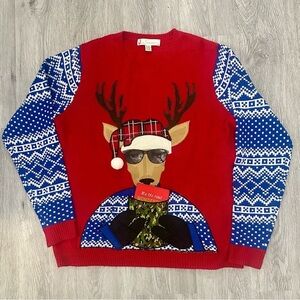 Men’s Ugly Christmas Sweater Redneck Reindeer Beer Coozie Novelty Oversized XL